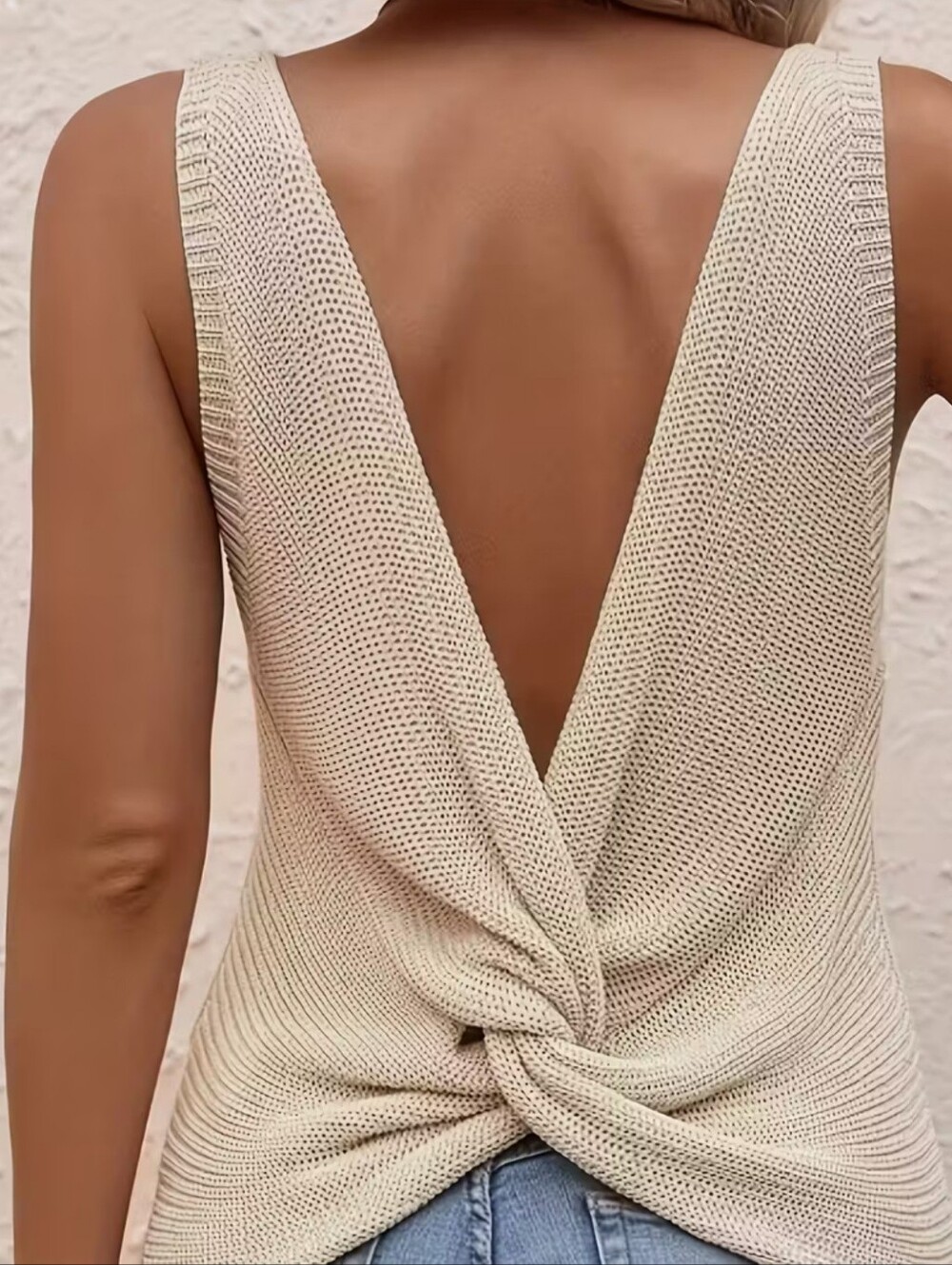 Twist Back Pale Yellow Knit Tank Top